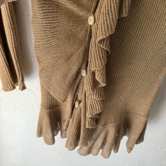 American Living Y2k Sweater Small Ruffle Trim Ribbed Knit Cardigan Top Coquette - Picture 4 of 8